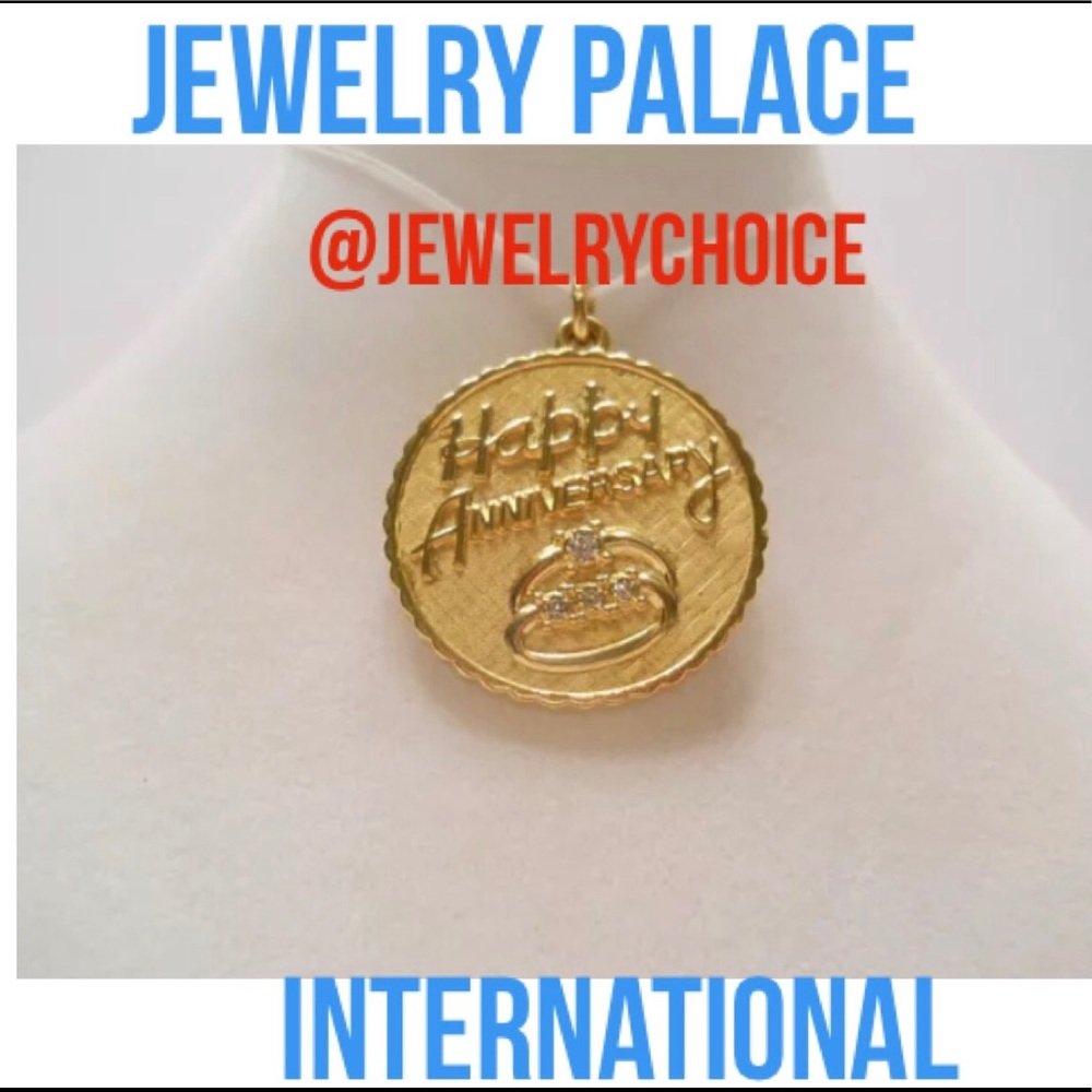 🆕14K Gold Filled Happy Anniversary Light Blue Crystal Pendant